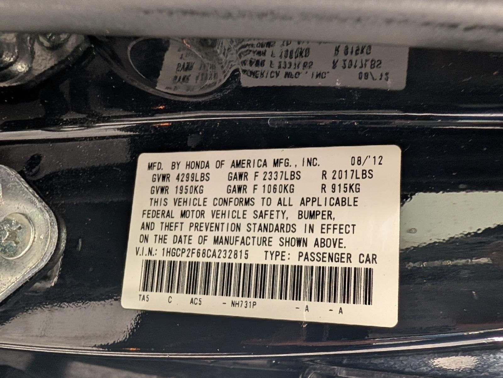 2012 Honda Accord Sdn 4dr I4 Auto SE