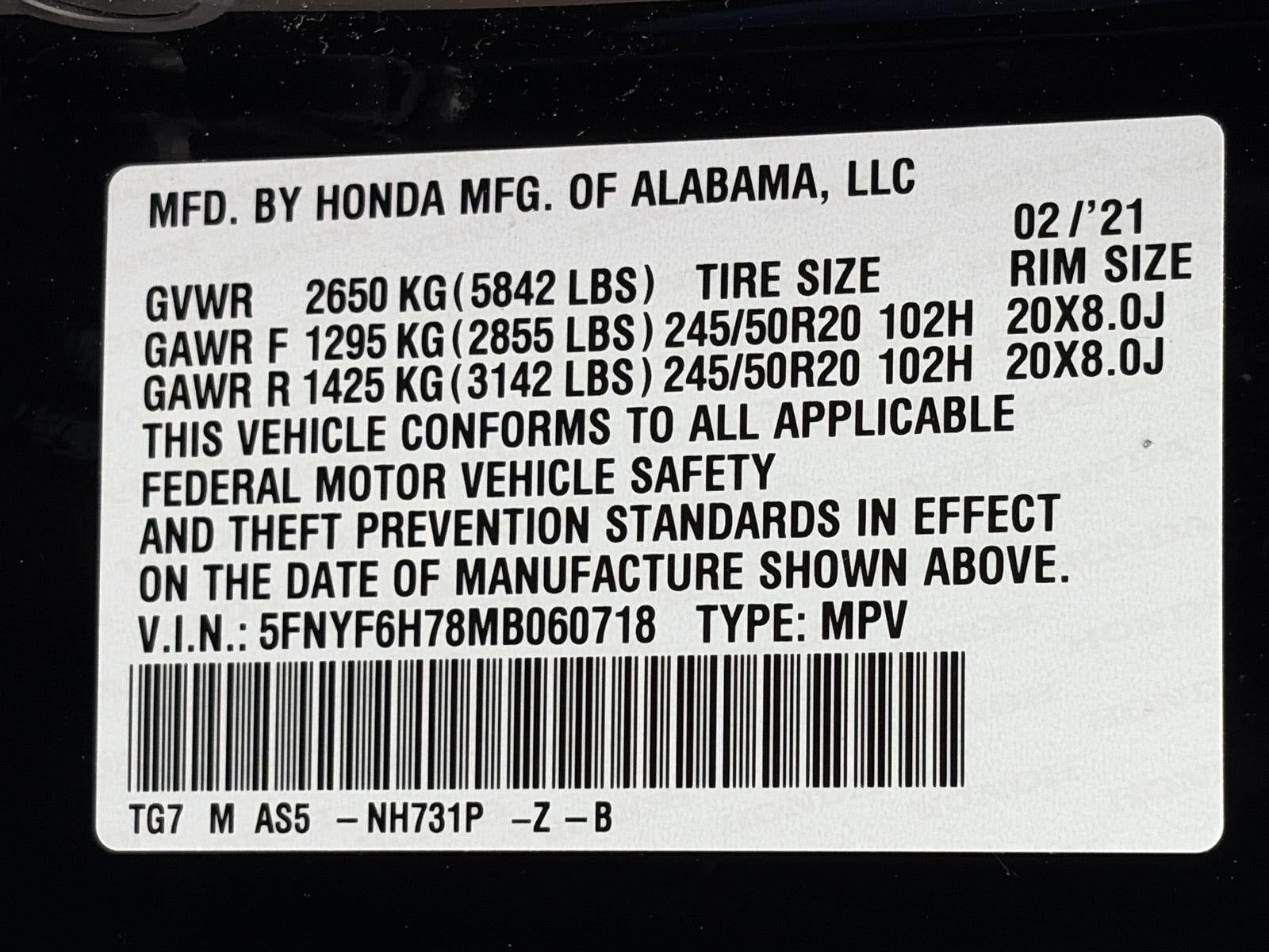 2021 Honda Pilot Black Edition AWD